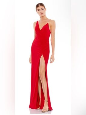 Mac Duggal Red Pearl & Rhinestone Strap Formal Gown Size 0 NWT